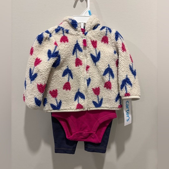 Carter's Floral Fleece Jacket and Bodysuit Set - Picture 1 of 3